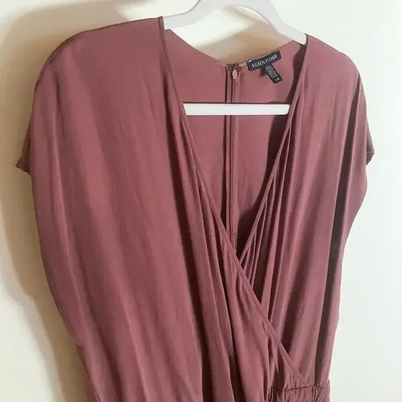 Eileen Fisher Salmon Rust Wrap Elastic Waist Sleeveless Cropped Jumpsuit - Picture 6 of 10